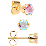 20G Aurora CZ Gem Gold Tone 3mm to 5mm Post Stud Earring Set of 3