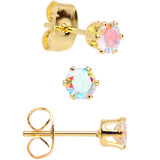 20G Aurora CZ Gem Gold Tone 3mm to 5mm Post Stud Earring Set of 3