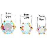 20G Aurora CZ Gem Gold Tone 3mm to 5mm Post Stud Earring Set of 3