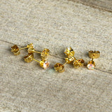 20G Aurora CZ Gem Gold Tone 3mm to 5mm Post Stud Earring Set of 3
