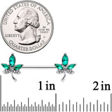 14G 9/16 Clear Green Gem Pot Leaf Barbell Nipple Ring Set