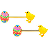14G 9/16 Gold Tone Easter Chick Egg Barbell Nipple Ring Set