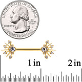 14G 5/8 Clear CZ Gem Gold Hue Elegant Crest Barbell Nipple Ring Set