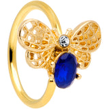 20G 5/16 Clear Blue Gem Gold Tone Beautiful Bee Nose Hoop