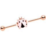 14G Clear Gem Rose Gold Tone Lil Ladybug Industrial Barbell 38mm