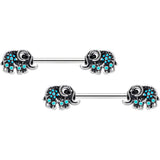 14G 9/16 Aqua Orb Curvy Elephant Barbell Nipple Ring Set