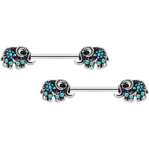 14G 9/16 Aqua Orb Curvy Elephant Barbell Nipple Ring Set