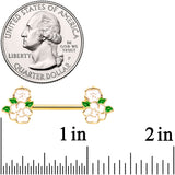 14G 9/16 Gold Tone White Spring Flower Barbell Nipple Ring Set