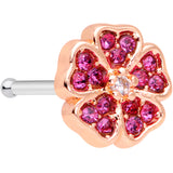 20G 1/4 Clear Pink Gem Rose Gold Tone Heart Flower Nose Bone