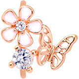 20G 5/16 Clear CZ Gem Rose Gold Tone Butterfly Flower Nose Hoop