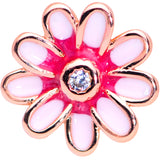 20G 7mm Clear Gem Rose Gold Tone Pink Flower L Shaped Nose Ring