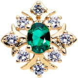 20G 5/16 Clear Green Gem Gold Tone Art Deco Nose Bone