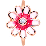20G 5/16 Clear Gem Rose Gold Tone Pink Flower Nose Hoop