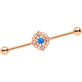 14G Blue Synth Opal Rose Gold Tone Lacy Industrial Barbell 38mm