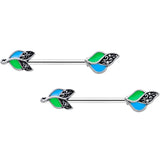 14G 9/16 Filigree Blue Green Leaves Barbell Nipple Ring Set