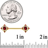 14G 9/16 Red Gem Gold Tone Rich Rhombus Barbell Nipple Ring Set