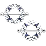 14G 9/16 Purple Gem Filigree Valentines Day Nipple Shield Set