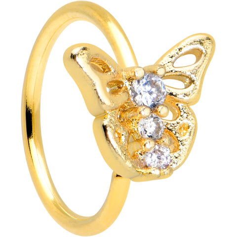 20G 5/16 Clear CZ Gem Gold Tone Open Butterfly Nose Hoop