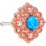 20G 5/16 Blue Synthetic Opal Lacy Rosy Tone Nose Bone