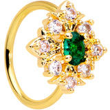 20G 5/16 Clear Green Gem Gold Tone Art Deco Style Nose Hoop