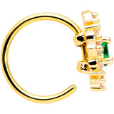 20G 5/16 Clear Green Gem Gold Tone Art Deco Style Nose Hoop