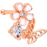 20G 1/4 Clear CZ Gem Rose Gold Tone Butterfly Flower Nose Bone