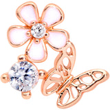 20G 1/4 Clear CZ Gem Rose Gold Tone Butterfly Flower Nose Bone