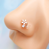 20G 1/4 Clear CZ Gem Rose Gold Tone Butterfly Flower Nose Bone
