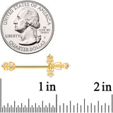 14G 9/16 Clear CZ Gem Gold Tone Scrolling Cross Nipple Ring Set