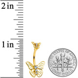 Clear CZ Gem Gold Tone Open Butterfly Double Mount Belly Ring