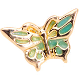 20G 7mm Gold Tone Green Inlay Butterfly L Shaped Nose Ring