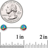 14G 9/16 Rainbow Tie Dye Peace Sign Barbell Nipple Ring Set