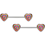 14G 9/16 Rainbow Tie Dye Heart Valentines Day Nipple Ring Set