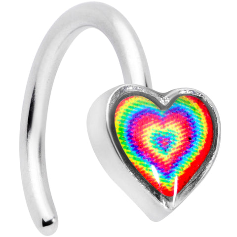 18G 5/16 Rainbow Tie Dye Heart Valentines Day Nose Hoop