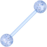 Blue Bioplast Glitter Half Ball Barbell Tongue Ring Set of 4