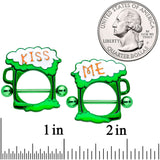 14G 9/16 Green Kiss Me St Patricks Day Beer Nipple Shield Set