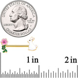 14G 9/16 Pink Gem Gold Tone Easter Bunny Flower Nipple Ring Set