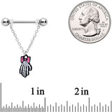 14G 9/16 Skeleton Hand Halloween Chain Dangle Nipple Ring Set