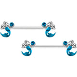 14G 9/16 Aqua Gem Blue Mermaid Barbell Nipple Ring Set