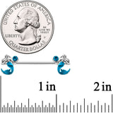 14G 9/16 Aqua Gem Blue Mermaid Barbell Nipple Ring Set