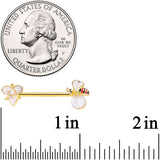 14G 9/16 White Faux Opal Gold Tone Insect Flower Nipple Ring Set