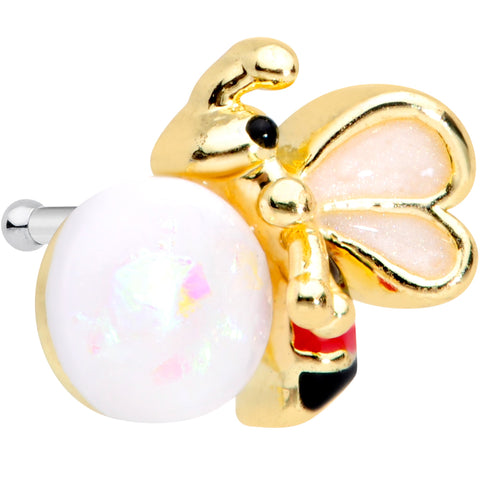 20G 1/4 White Faux Opal Gold Tone Insect Nose Bone