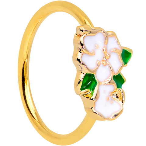 20G 5/16 Gold Tone White Spring Flower Nose Hoop