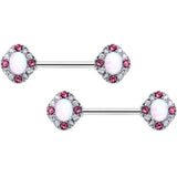 14G 9/16 White Synthetic Opal Glam Oval Barbell Nipple Ring Set