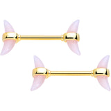 14G 9/16 Pink Gem Gold Tone Crescent Barbell Nipple Ring Set