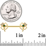 14G 9/16 Green Synthetic Opal Gold Tone Shamrock Nipple Ring Set