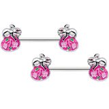 14G 9/16 Pink Gem Pink Easter Egg Bunny Barbell Nipple Ring Set