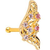 20G 1/4 Clear Pink Gem Gold Tone Airy Wing Nose Bone