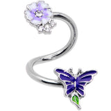 Clear CZ Gem Flower Blue Butterfly Spiral Twister Belly Ring