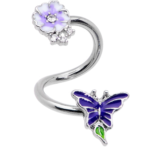 Clear CZ Gem Flower Blue Butterfly Spiral Twister Belly Ring